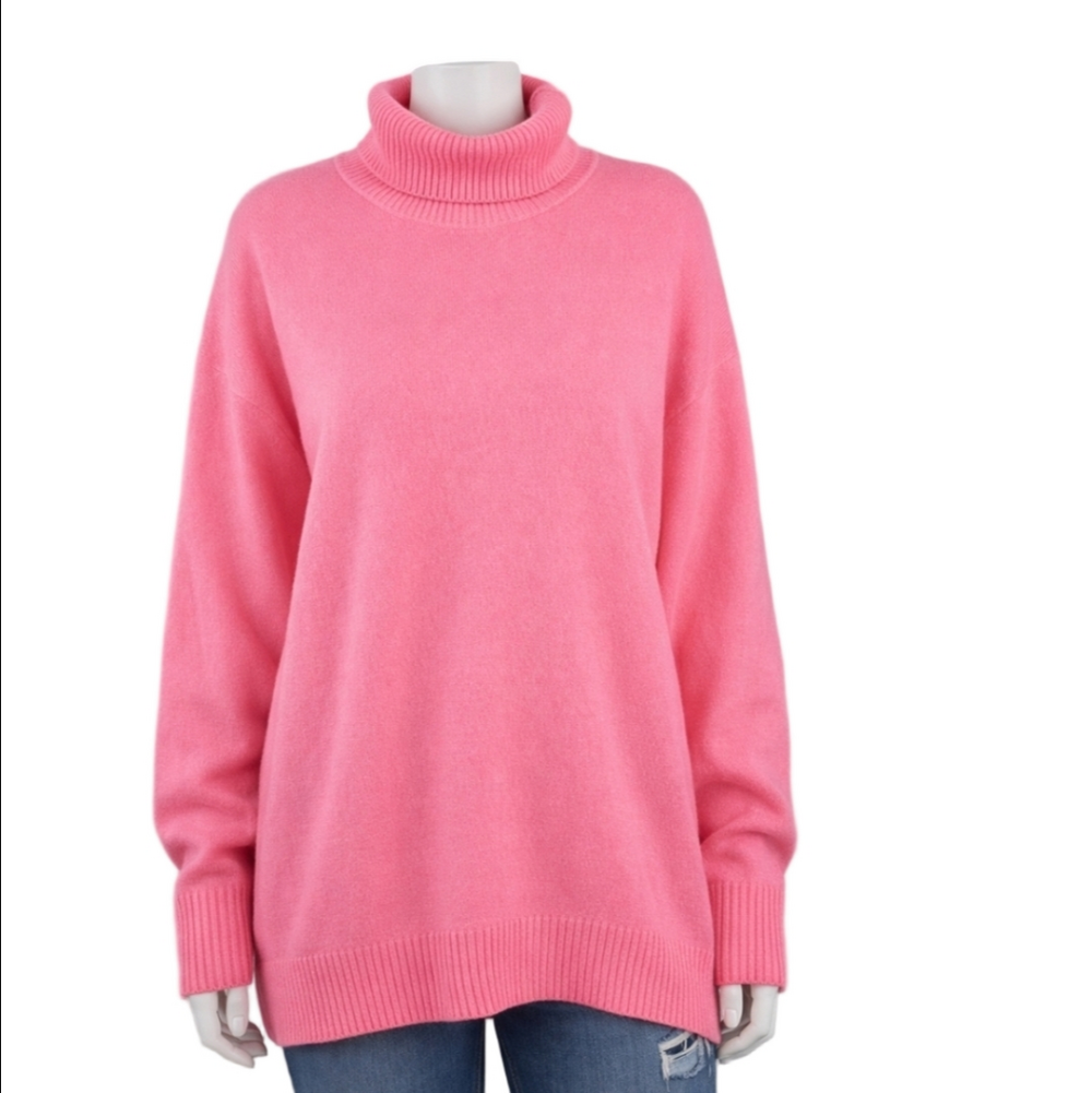 Vince Camuto Ultra Soft Oversized Drop Shoulder Turtleneck Sweater in Pop Pink